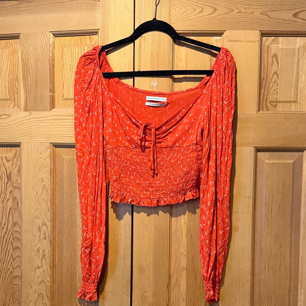 Red Floral Smocked Women's Crop Top
